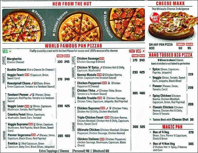 Pizza Hut Menu with Price Menu and Prices