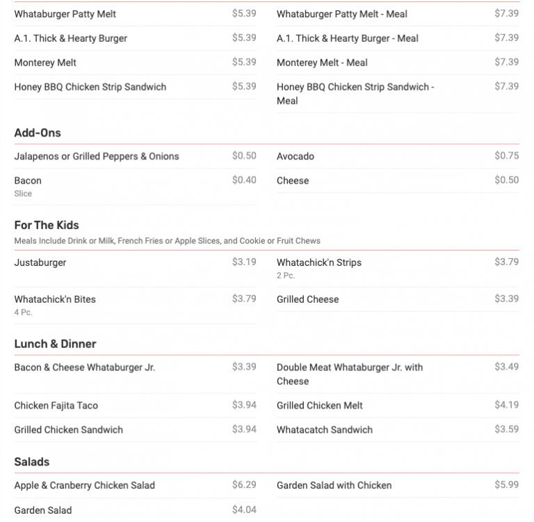 WataBurger Menu Along With Prices and Hours Menu and Prices