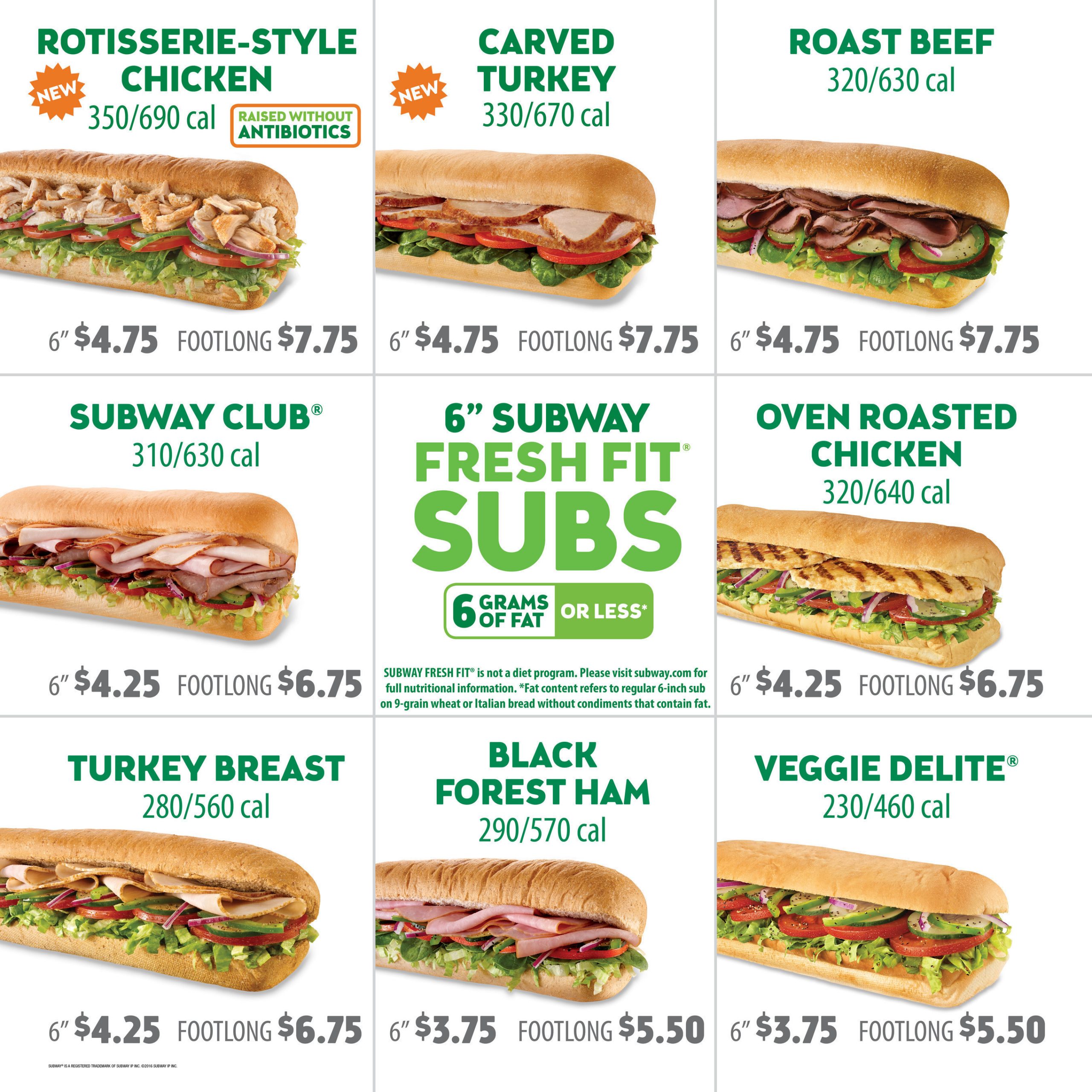 Subway Restaurants Calories on Menu Board.